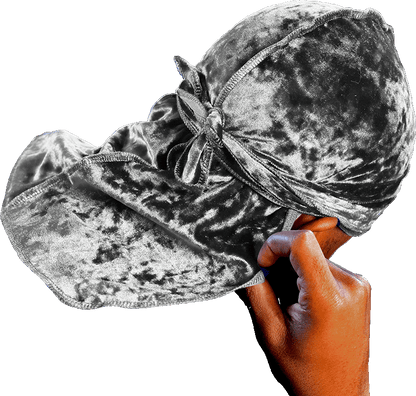 Premium Crushed Velvet Grey Durag