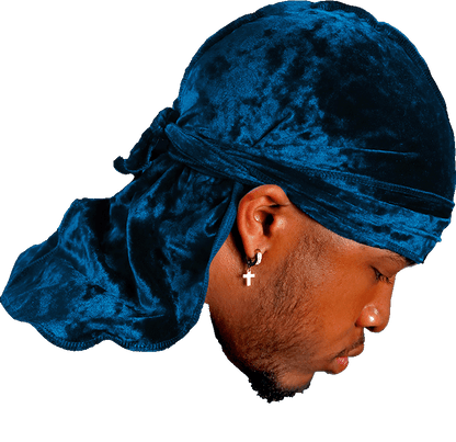 Premium Crushed Velvet Teal Blue Durag