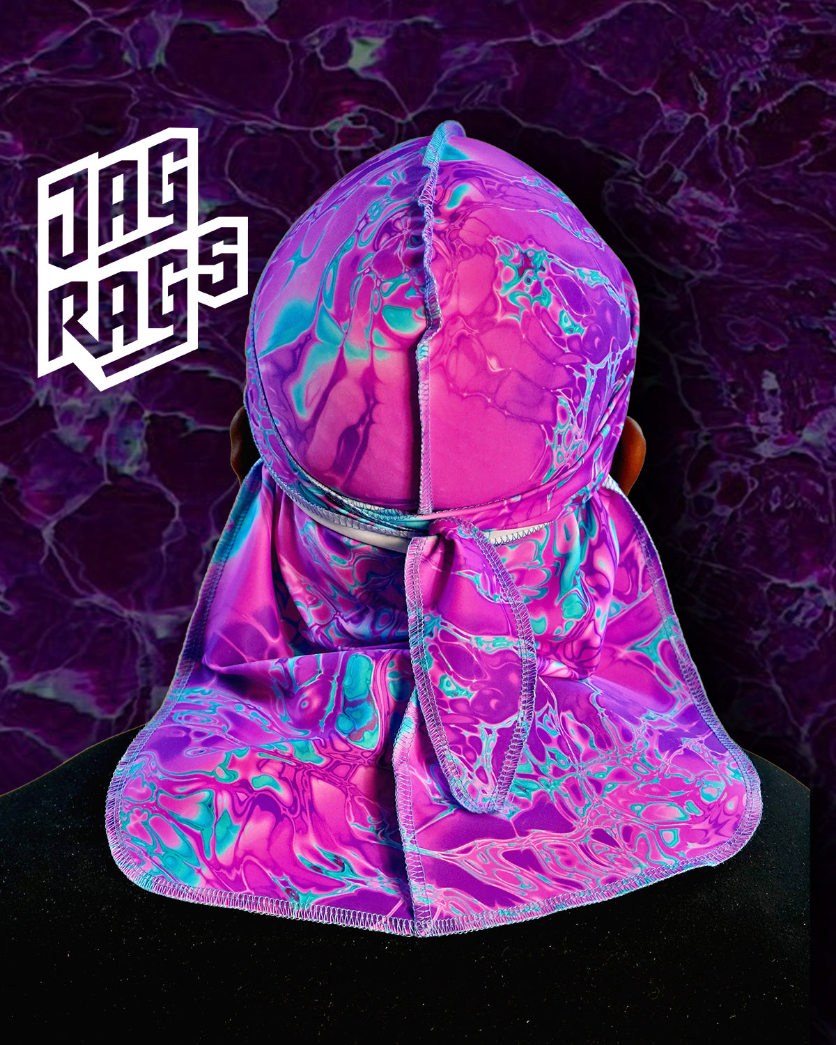 Back view of model wearing Plasma durag