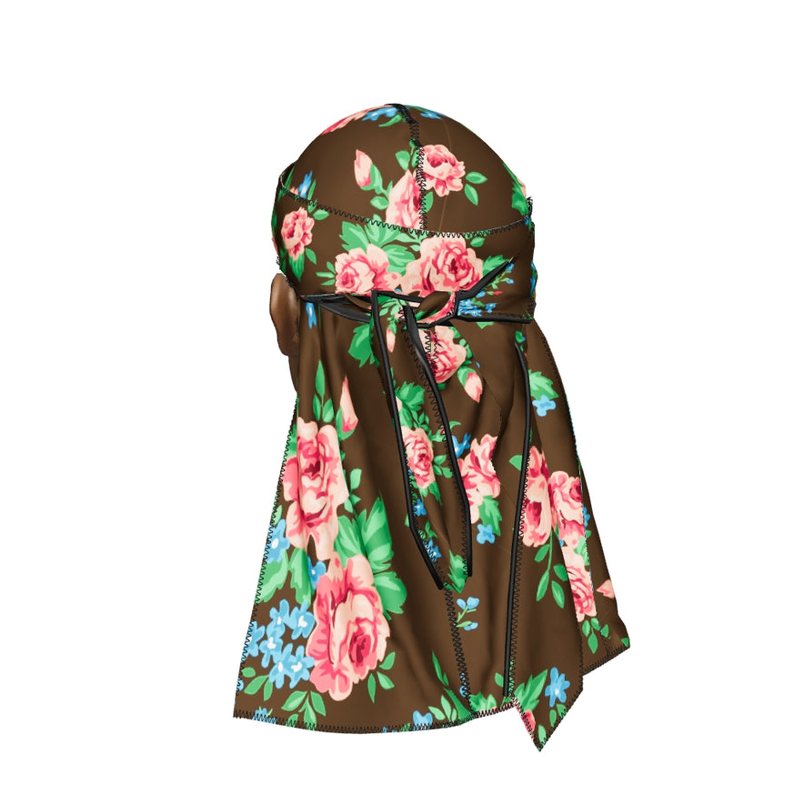 “Brown Pink Retro Roses” Ultra Wave Super Satin Silky Durag