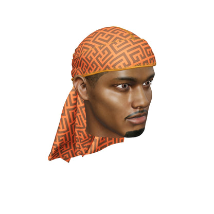 “Maze Orange and Brown” Satin Silky Durag