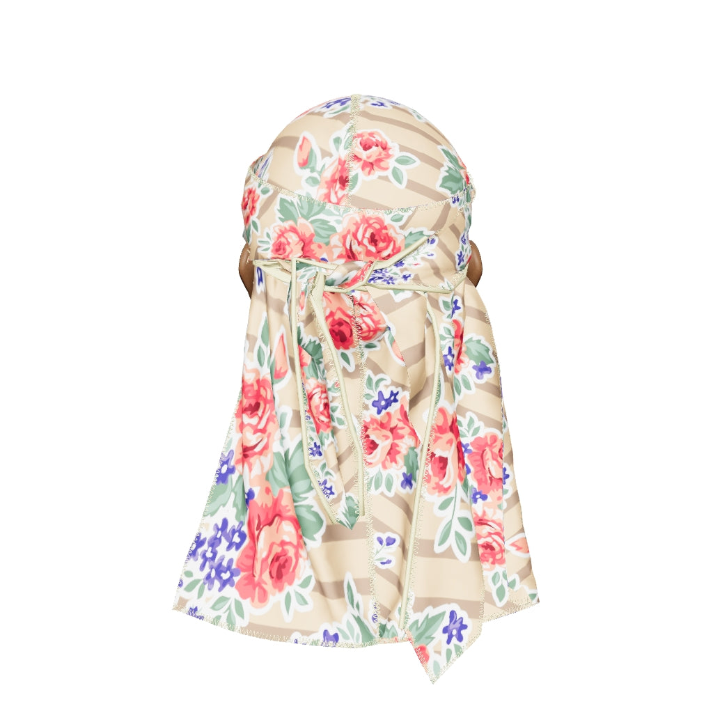 “Khaki Retro Roses” Ultra Wave Super Satin Silky Durag