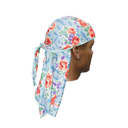 “Denim Jean Retro Roses” Satin Silky Durag