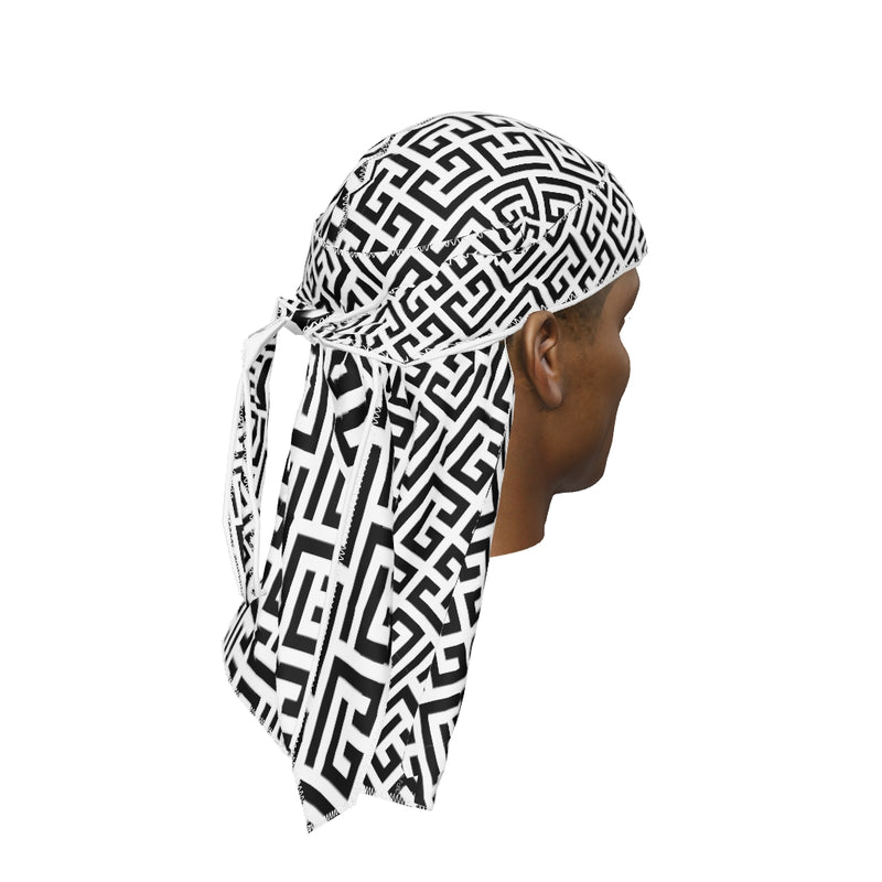 “Maze Black White” Ultra Wave Super Satin Silky Durag