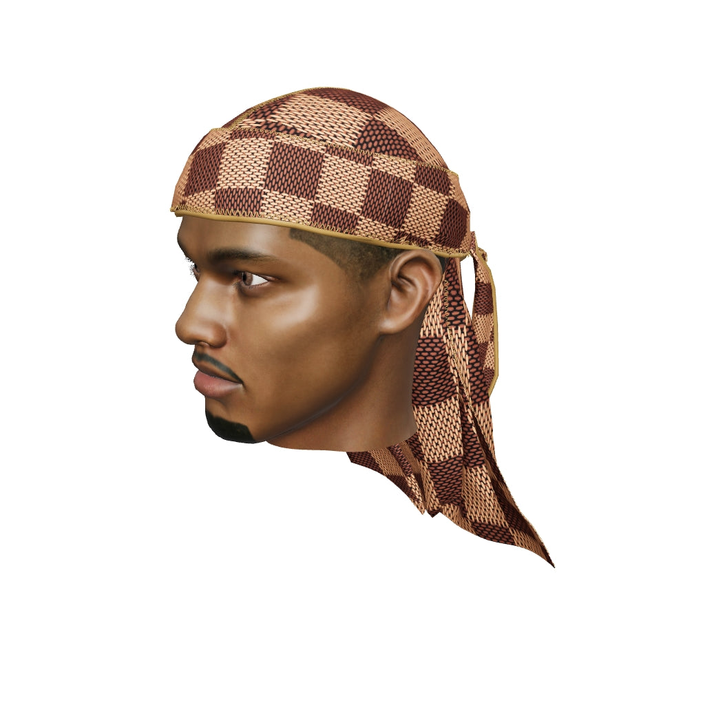 “Checkered Brown” Ultra Wave Super Satin Silky Durag