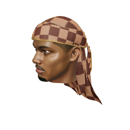 “Checkered Brown” Satin Silky Durag
