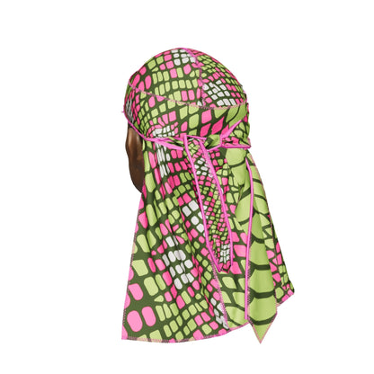 “Reptile Olive & Pink” Satin Silky Durag