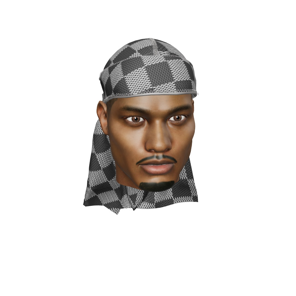 “Checkered Greyscale” Ultra Wave Super Satin Silky Durag
