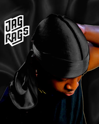 Top view of black, silk durag