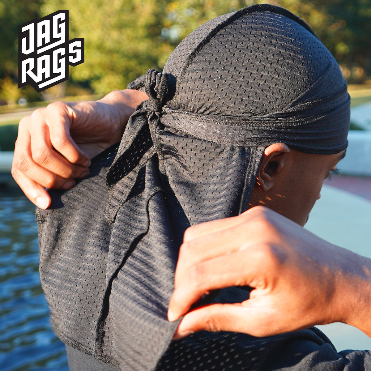 Model showing athletic material of durag