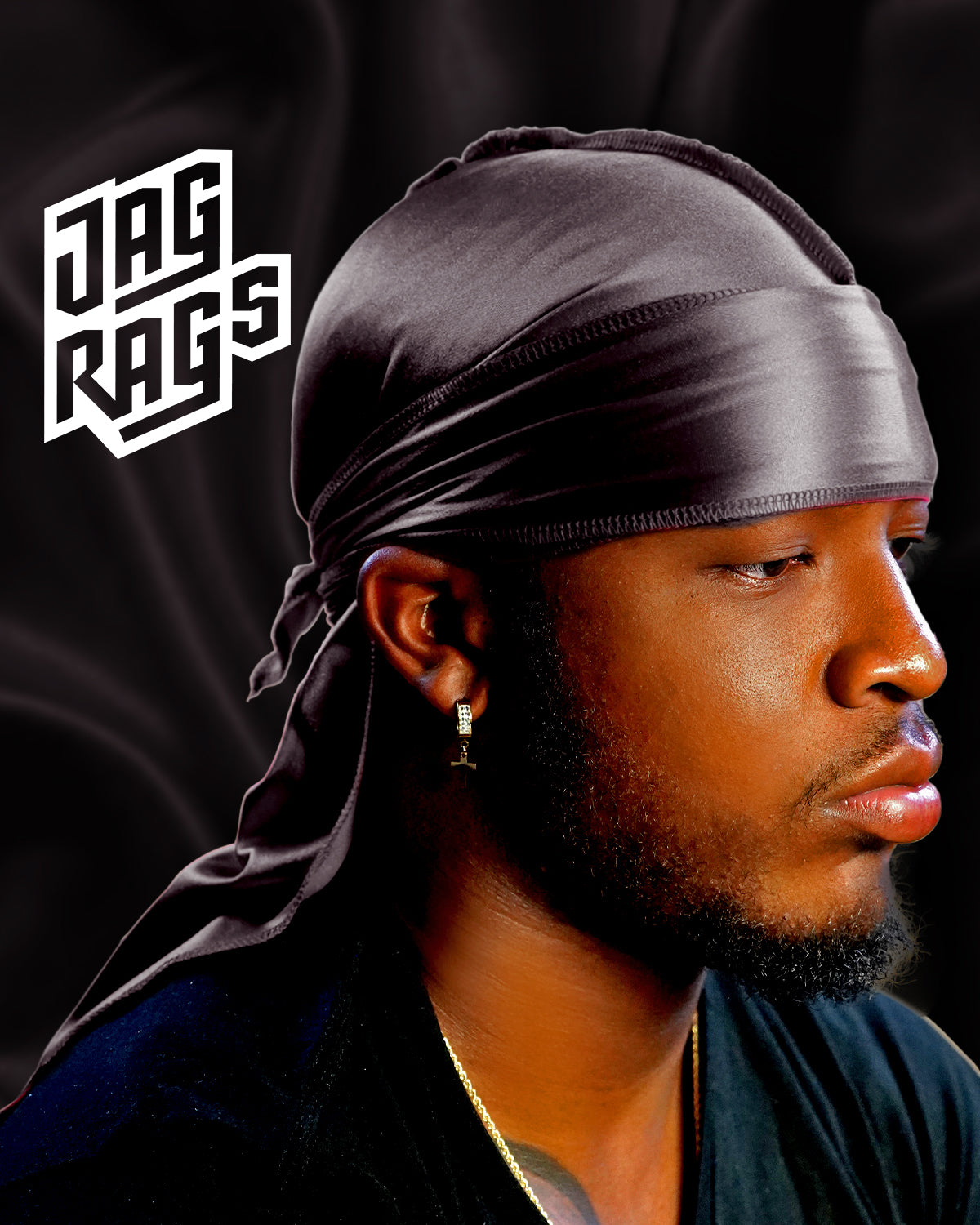 JagRags Stretchy Gun Metal and Silk Durag for Men